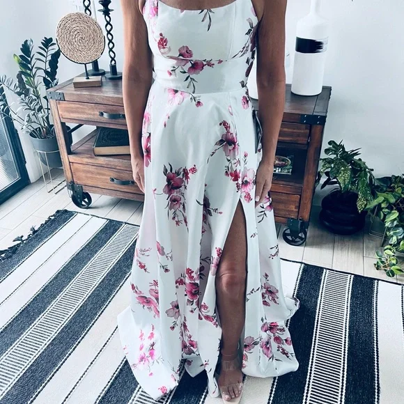 B Darlin Floral Prom Dress - White and Pink - Picture 4 of 6